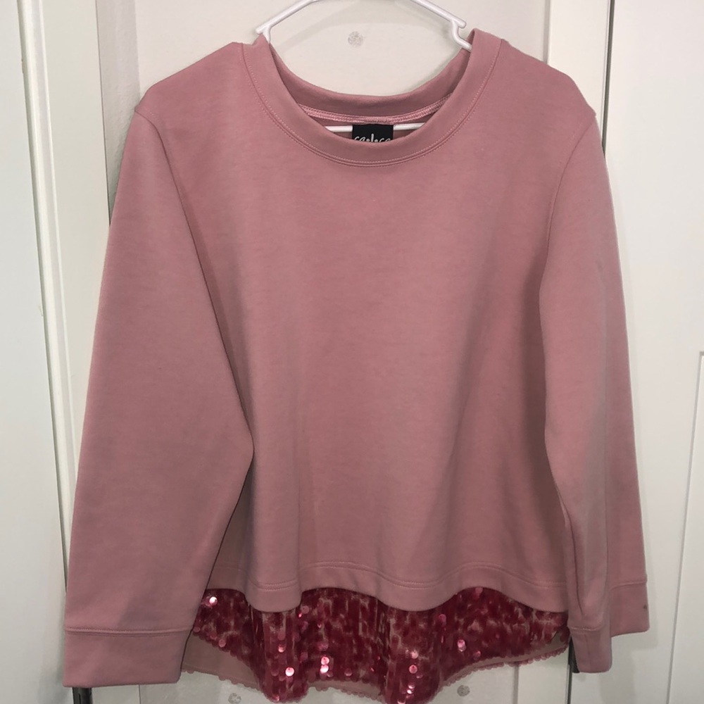 CG|CG Sweat shirt Woman’s Size XL Rose pink w/ sequins.Casual Unique Comfy Cozy